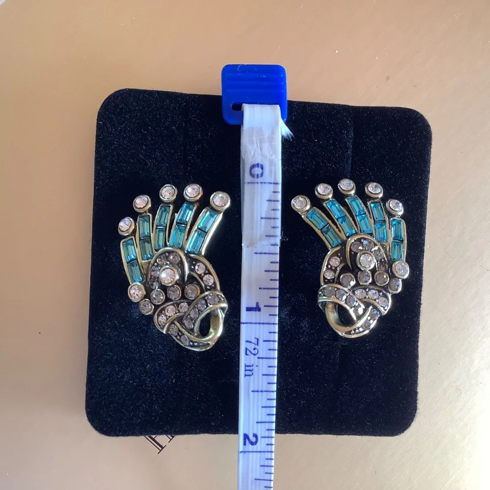 HEIDI DAUS Crystal Hue Persuasion Button Art Deco Earrings Turquoise Omega Backs